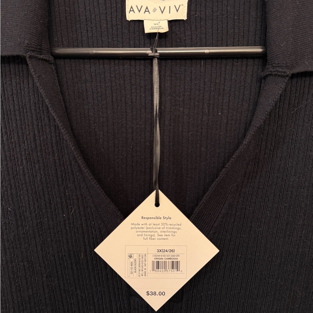 NWT Ava & Viv Black Ribbed Midi Sweater Dress with Collar - Picture 4 of 5